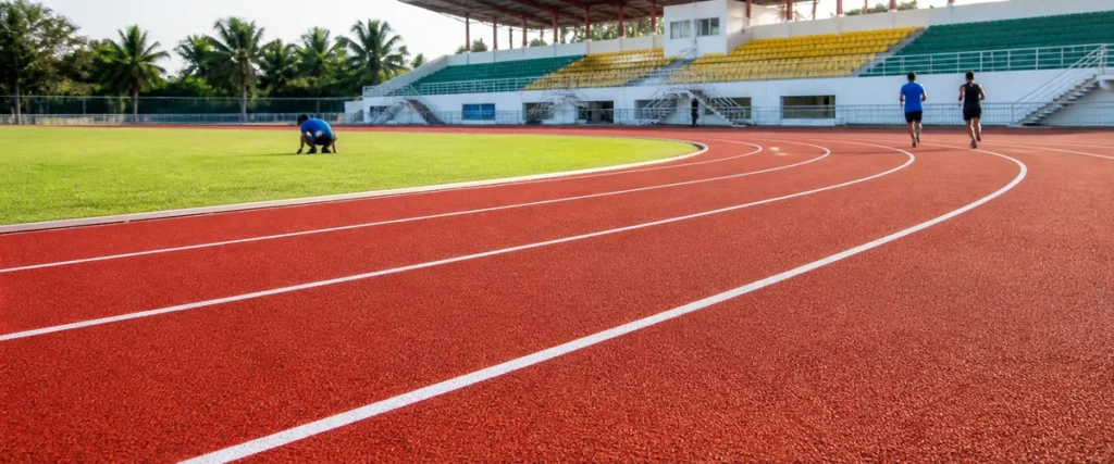 Berapa lama umur renovasi jogging track pada track stadion mini?