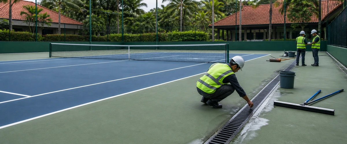 Checklist drainase sebelum aplikasi cat lapangan olahraga di lapangan tenis klub