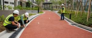 Checklist kemiringan dan drainase untuk coating jogging track di jalur lari kompleks