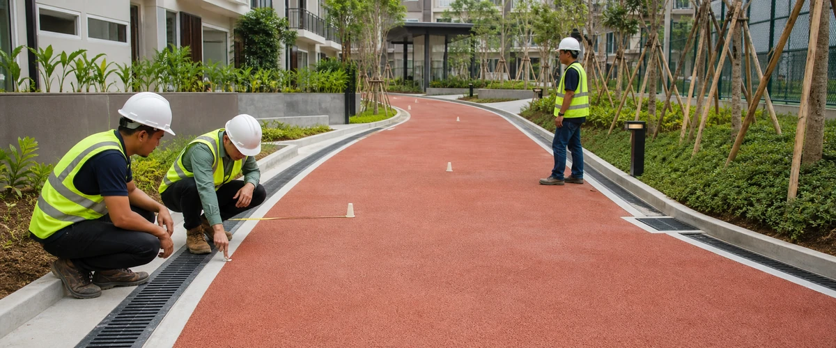Checklist kemiringan dan drainase untuk coating jogging track di jalur lari kompleks
