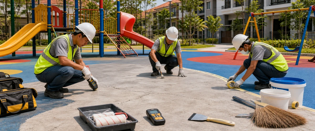 Checklist permukaan sebelum proyek cat playground di playground perumahan