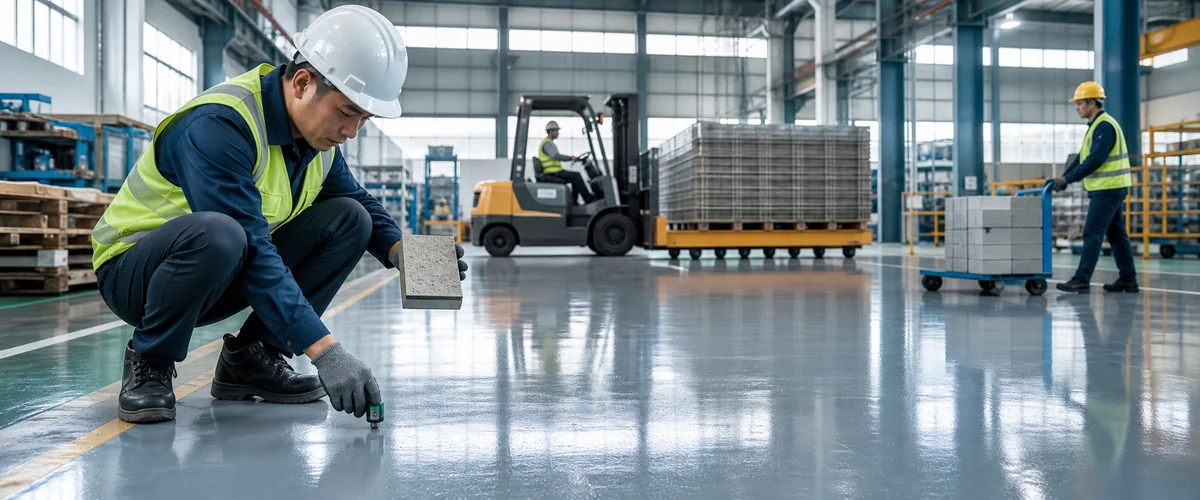 Aplikasi epoxy lantai pabrik dengan fokus ketebalan sesuai beban kerja area
