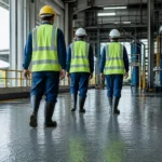Lantai epoxy anti slip pada area kerja lembap industri