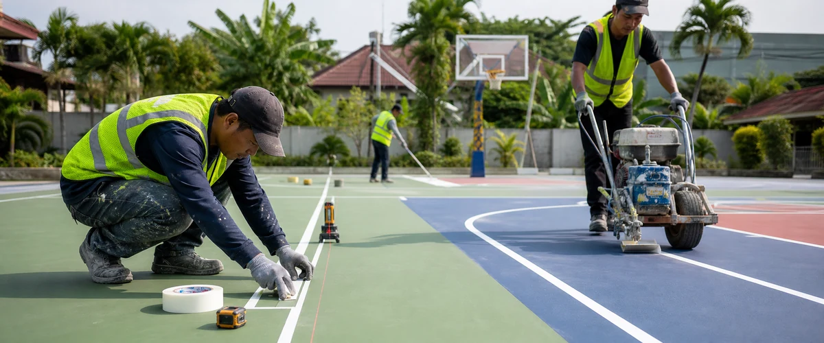Kesalahan marking saat pakai jasa cat lapangan di lapangan basket outdoor
