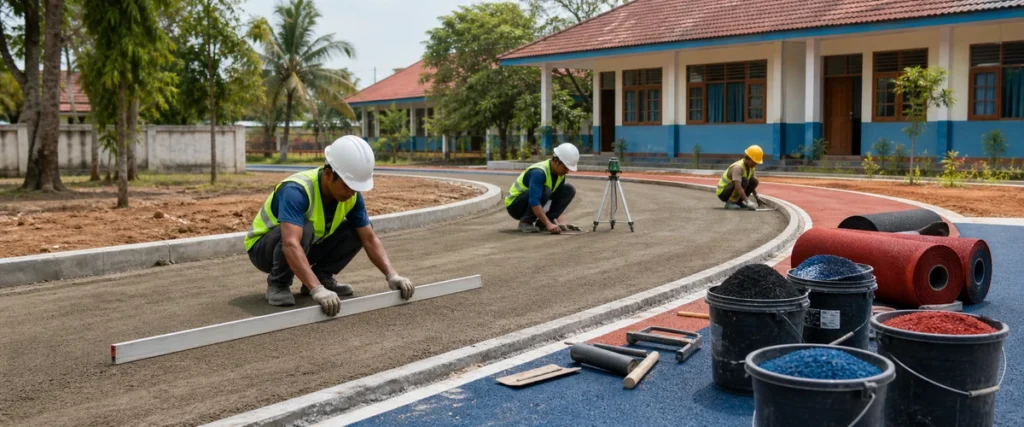 Kesalahan subbase sebelum pasang lantai EPDM di track jogging sekolah