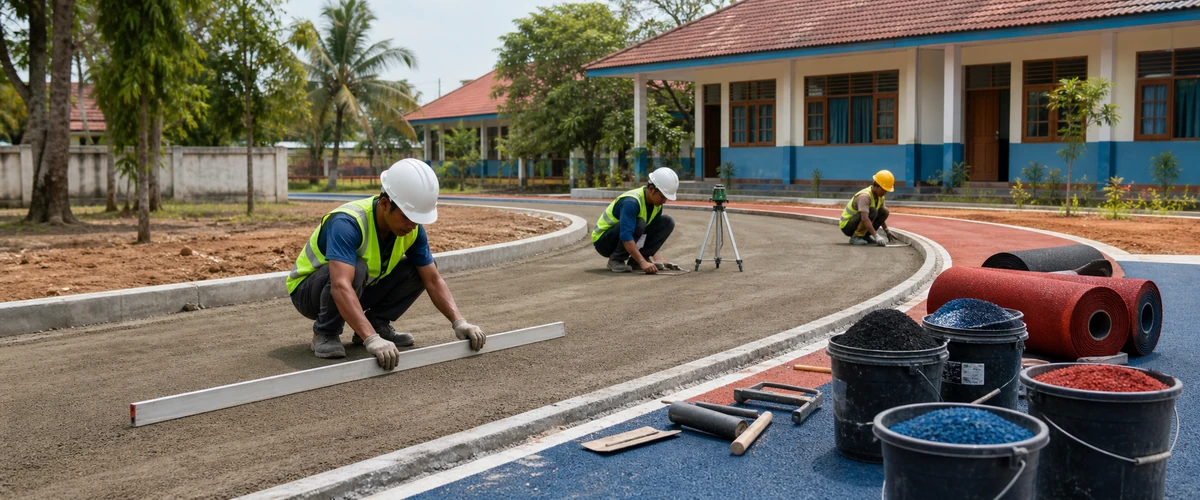 Kesalahan subbase sebelum pasang lantai EPDM di track jogging sekolah